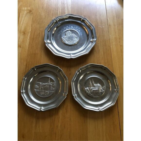 VINTAGE  Sigg ZINN Pewter Wall Plate - German Made in Germany SET OF 3  PLATES - Picture 1 of 16